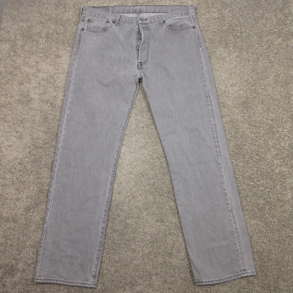 Levis Jeans Mens 36x32 Gray 501 Button Fly Original Straight Denim Pants